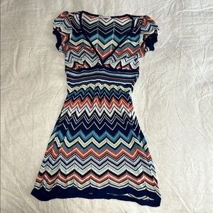 Forever 21 Blue Puff Sleeve V-Neck 70s Style Knit Mini